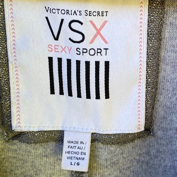 Victoria's Secret VSX Sexy Sport Gray Velour Zip Up Hooded Jacket Size Large - Picture 3 of 5